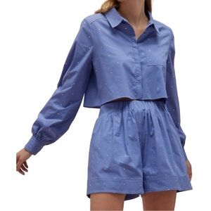 Blue Women's Elastic-Waist Rhinestone Matching Set